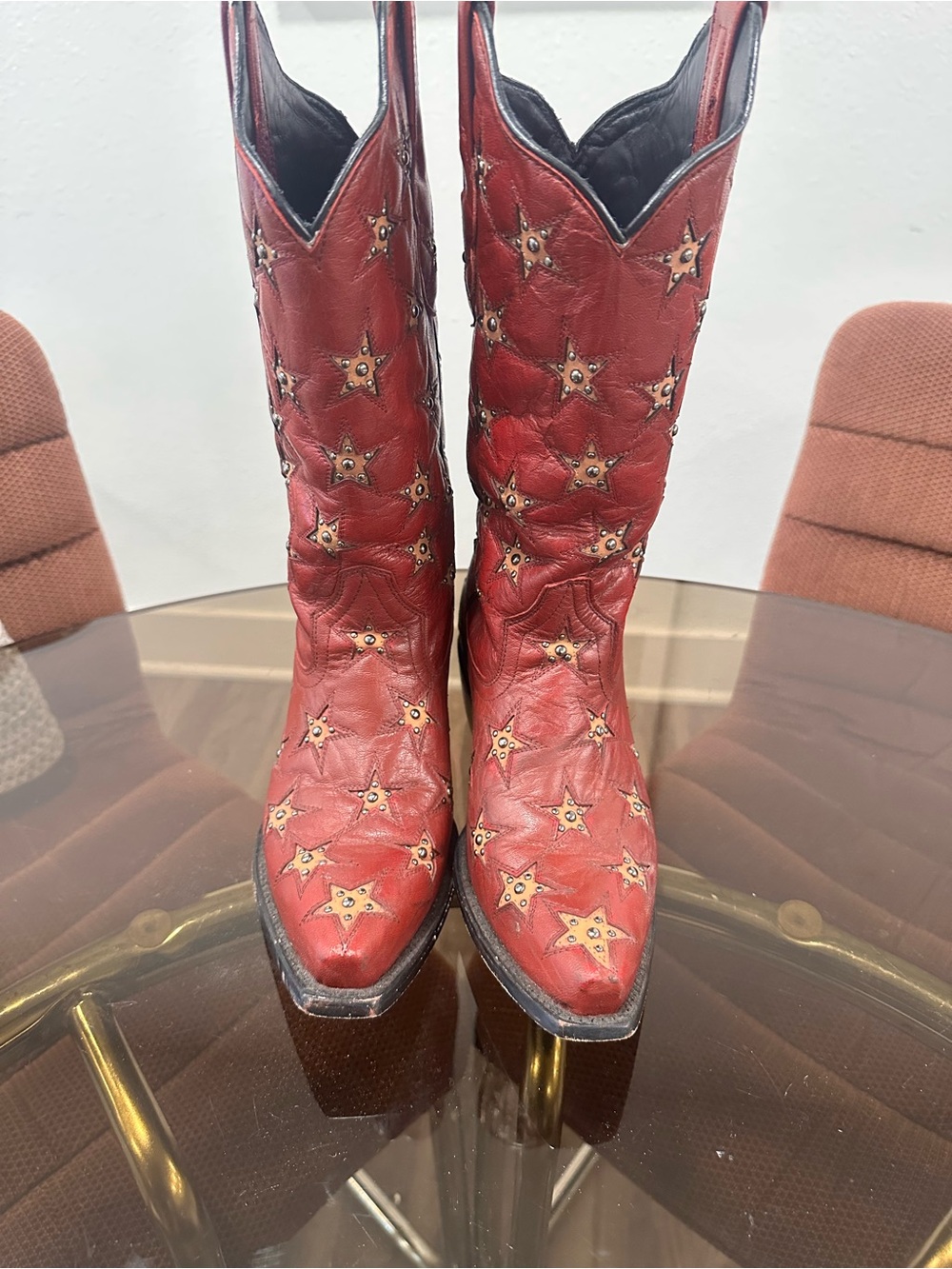 Red Star-Studded Leather Cowboy Boots - Women - Picture 5 of 6